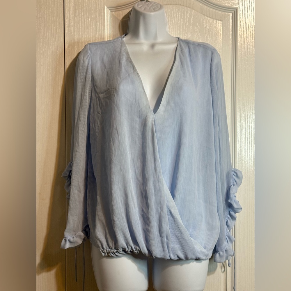 Zara Basic Light Blue Wrap Blouse (M) - image 2